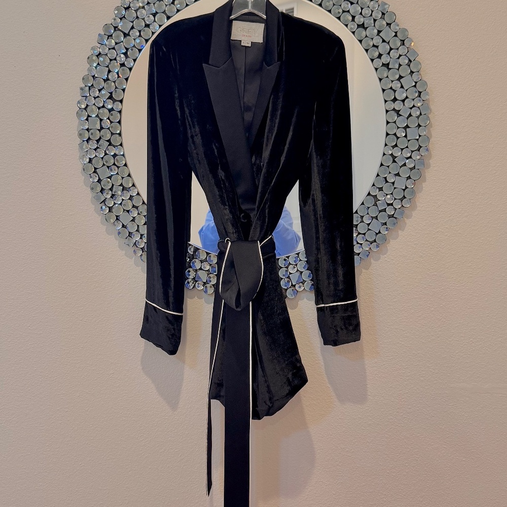 Grey Velvet Ladies Smoking Jacket/Dress